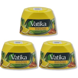                       Vatika Dandruff Guard Styling Hair Cream with lemon, tree tree and almond 140ml (Pack of 3)                                              