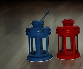 The New Look T-Light Tealight Holder Lantern/Candle Holder Set Of 2 Red Blue