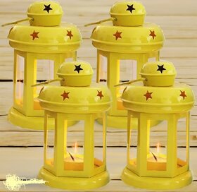 The New Look Set Of 4 Metal Yellow T-Lites Tea Light Candle Holder Lanterns