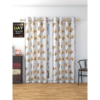                       Peacewayz Pearl Print Flower Design Polyster Curtain for Door Window Home  Offices Set Of 2 Piece                                              