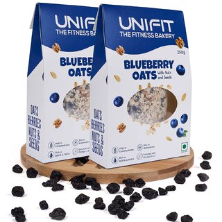                       UNIFIT Blueberry Oats High Fiber Rolled Oat Nuts, Seeds  Blueberry Rich Source of Protein  250g (Pack of 2)                                              