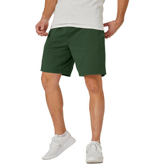                       Mens Bottle Green Solid Knitted Casual Shorts                                              