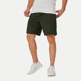 Mens Miltary Green Solid Knitted Casual Shorts
