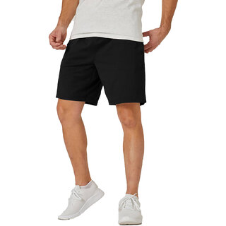                       Mens Black Solid Knitted Casual Shorts                                              