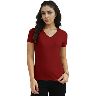                       Women Red V-neck T-shirt                                              