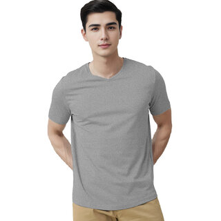                       Men Grey Melange V neck T-shirt                                              