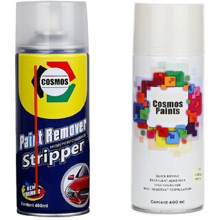                       Cosmos Paints Remover and Cream White Spray Paints Combo Pack (400ML-2 Pcs)                                              