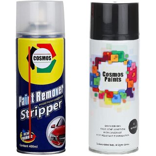                       Cosmos Paints Remover and Matt Black Spray Paints Combo Pack (400ML-2 Pcs)                                              