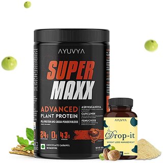                       Ayuvya Combo of Super Maxx  Advanced Plant Protein  for Maxx Muscle Mass 24g Protein Per Serving  500g  Drop It  He                                              