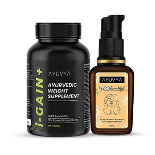                       Ayuvya I-gain+ With Bbf Oil  I-gain Wetght Gainer  Help in Muscle Gainer  Bbf Herbal Oil Combo Pack of 2                                              