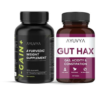                       Ayuvya I-gain Plus Weight Gaining Tablet With Gut Hax Tablet gain Muscle Mass Gain Strength and Immunity Resolove Digest                                              