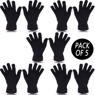 Aseenaa Winter Warm Thermal Woolen Gloves Combo For Men  Women  Pack Of 5  Colour  Black