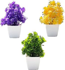 Arsh Enterprises Artificial Flower|With Pot|Home Decor For Living Room Home Office Pk3 Bonsai Artificial Plant With Pot(15 Cm, Multicolor)