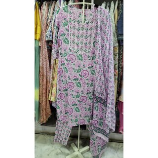 Kurta Pant Dupatta Set Premium (Taj) Cotton - Readymade - Floral Print - Lily Color