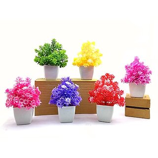                       Akp Set Of 6 Artificial Plants With Pot For Home And Office Decor Bonsai Wild Artificial Plant With Pot(15 Cm, Multicolor)                                              