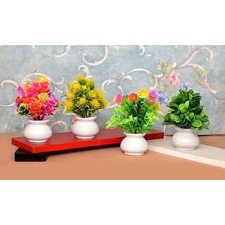                       Nerapi Set Of 4 Beautiful Wild Artificial Flower Decorative Piece, Multicolor Wild Flower Artificial Flower With Pot(6.3 Inch, Pack Of 4, Flower With Basket)                                              