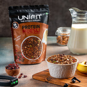 UNIFIT Muesli Cereal with Chocolate and Cranberry for Healthy Breakfast High Protein Cereal Oats -375g