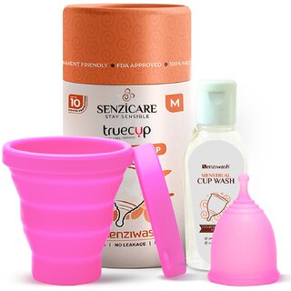                       Senzicare Truecup Medium Reusable Menstrual Cup  Sterilizer Cup with Cup Wash for Women Combo Pack (Medium cup + Cup wa                                              