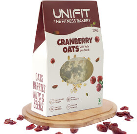 UNIFIT Cranberry Oats Healthy Breakfast High Fiber Rolled Oat Nuts, Seeds  Cranberry Rich Source of Protein  250g