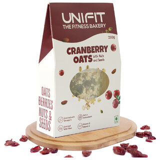 UNIFIT Cranberry Oats Healthy Breakfast High Fiber Rolled Oat Nuts, Seeds  Cranberry Rich Source of Protein  250g