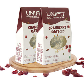                       UNIFIT Cranberry Oats Healthy Breakfast High Fiber Rolled Oat Nuts, Seeds  Cranberry Rich Protein Pack of 2 (250g Each)                                              