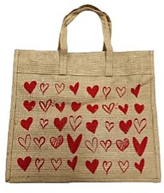 PALAK SAXENA Eco-Friendly Jute Bag-Reusable Red Heart Printed Tiffin/Shopping/Grocery Multipurpose Hand Bag with Zip And Handle for Men and Women