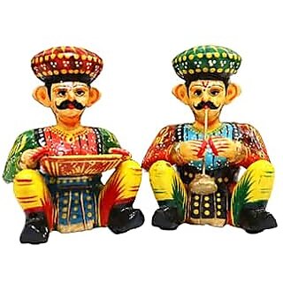                       PALAK SAXENA Toys And HandicraftsHandcrafted Indian Musicians (While Standing) Decorative Indian Band Set Traditional Decorative Showpiece Channapatna Handicrafts                                              