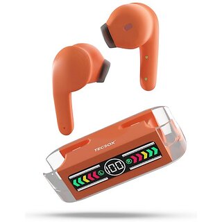                       TecSox Max 12 Type C Bluetooth Earphone In Ear Comfortable In Ear Fit Orange Bluetooth Headset (Orange, True Wireless)                                              