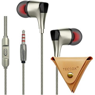                       TecSox Octave with Pouch 3.5 mm Wired Earphone In Ear Powerfull Bass Silver Wired Headset (Silver, In the Ear)                                              