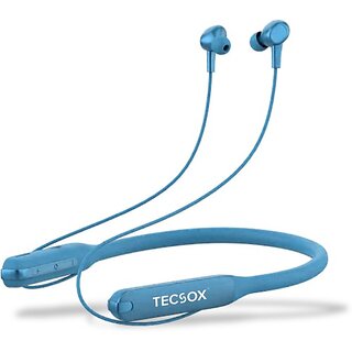                       TecSox TecBand Pro Neckband upto 40 hr High Bass Sound HD Mic Blue Bluetooth Headset (Blue, True Wireless)                                              