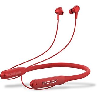                       TecSox Tecband Pro Wireless Neckband40H Playback IPX 5  Boom Bass Red Bluetooth Headset (Red, In the Ear)                                              