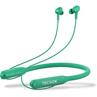                       TecSox TecBand Pro Neckband upto 40 hr High Bass Sound HD Mic Cyan Bluetooth Headset (Green, True Wireless)                                              