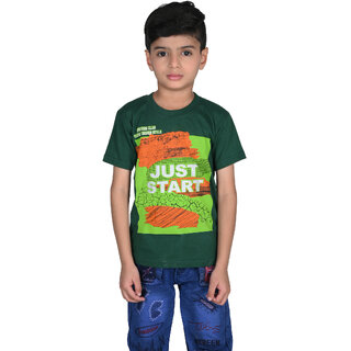                       Kid Kupboard Cotton Boys T-Shirt, Green, Half-Sleeves, Round Neck, 7-8 Years KIDS5827                                              