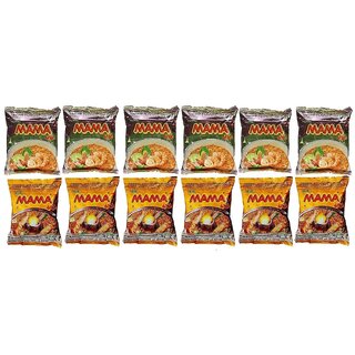 MAMA Shrimp Noodles Combo Pack of 12 - Tom Yum Shrimp and Creamy Shrimp Flavor
