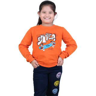                       Kid Kupboard Cotton Girls Sweatshirt, Orange, Full-Sleeves, Crew Neck, 7-8 Years KIDS5839                                              