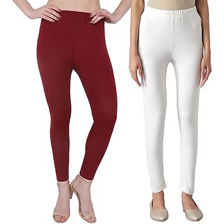 Buy ZIBELL Womens Cotton Lycra Ankle Length Leggings Combo - Comfortable  and Stylish (Maroon, White) - New_5R-78ZS-S2WJ Online - Get 23% Off