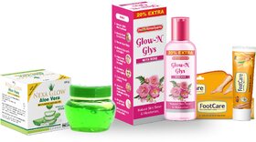 (Combo of 3) Indkus Nexa Aloe Vera Gel 100gm, Glow- N Glycerin with Rose 60gm, Footcare Cream 25gm