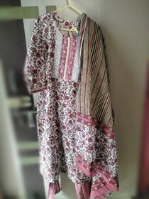 Kurta Pant Dupatta Set Premium (Taj) Cotton - Readymade - Floral Print - Brown
