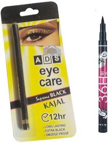 ADS Eye care Kajal with Sketch Pen Eyeliner  (Set of 2)
