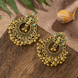                       Golden  Mixed Colours Ethnic Dangler Drop Earring for Women                                              