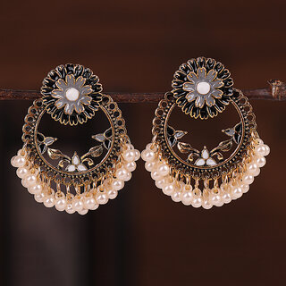                       Black with Pearls Hangings Ethnic Drop Dangler Earring for Women                                              