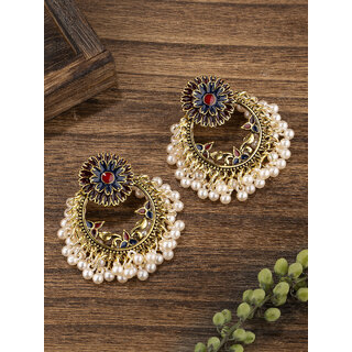                       Mixed Colours with Pearl Hangings Ethnic Drop Dangler Earring for Women                                              