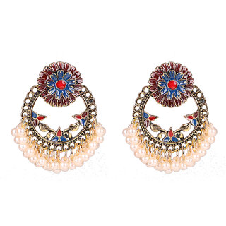Pink with Pearl Hangings Ethnic Drop Dangler Earring for Women Pink with Pearl Hangings Ethnic Drop Dangler Earring for Women
