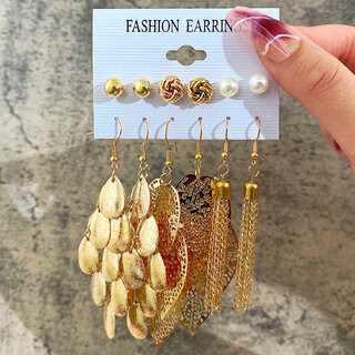                       Mix of Golden  Pearls Pair of 6 Earrings Danglers for Women                                              