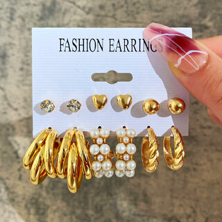                       Mix of Golden  Pearls Pair of 6 Earrings Danglers for Women                                              