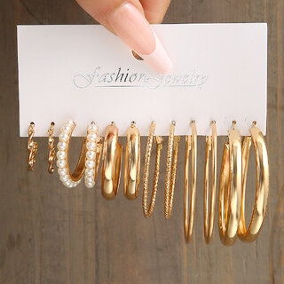 Mix of Golden Pearls Pair of 6 Earrings Danglers for Women Mix of Golden Pearls Pair of 6 Earrings Danglers for Women
