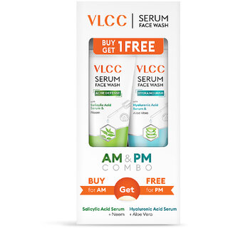                       VLCC Salicylic Acid  Neem Serum Facewash for AM  Aloe Vera Serum Facewash for PM ( 150 ml Each )                                              