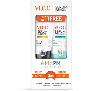                       VLCC Vitamin C  Charcoal Serum Facewash for AM  Aloe Vera Serum Facewash for PM ( 150 ml Each )                                              