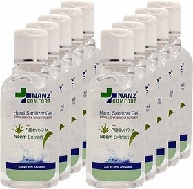 Nanz Comfort Neam Extract  Aloe Vera  Gel Emollient  Moisturizer Hand Sanitizer Bottle (10 X 60 Ml)
