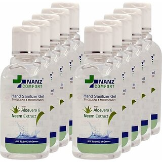Nanz Comfort Neam Extract  Aloe Vera  Gel Emollient  Moisturizer Hand Sanitizer Bottle (10 X 60 Ml)